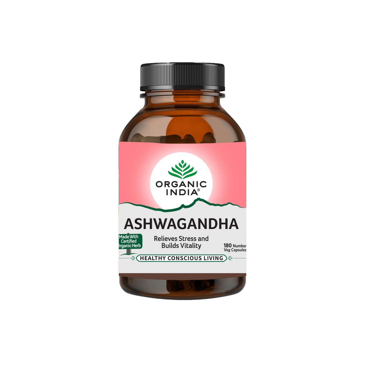 Organic India Ashwagandha Ayurvedic Veg Capsule – Relieves Stress & Builds Vitality (180 Capsules)