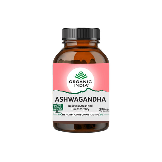 Organic India Ashwagandha Ayurvedic Veg Capsule – Relieves Stress & Builds Vitality (180 Capsules)