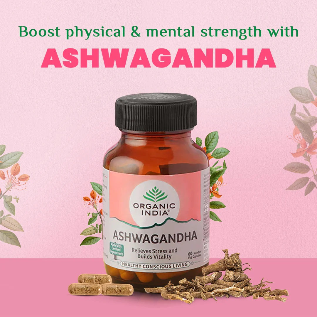 Organic India Ashwagandha Ayurvedic Veg Capsule – Relieves Stress & Builds Vitality (180 Capsules)