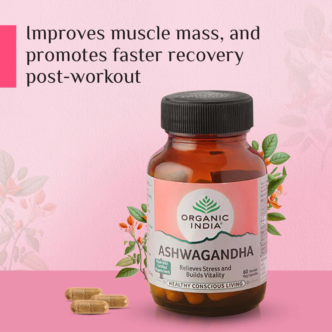 Organic India Ashwagandha Ayurvedic Veg Capsule – Relieves Stress & Builds Vitality (180 Capsules)